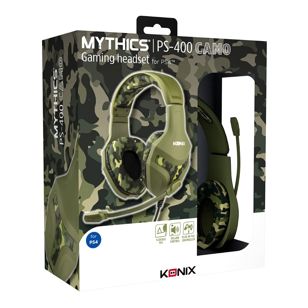 Casque gaming filaire Konix Mythics PS-400, 40mm, micro, camouflage vert