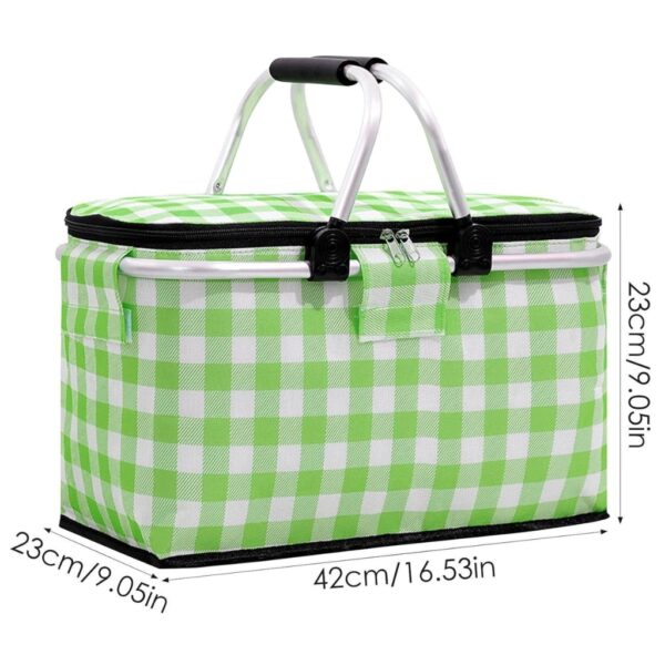 Panier de pique-nique a isolation thermique pliable portable avec couvercle et poignée en aluminium