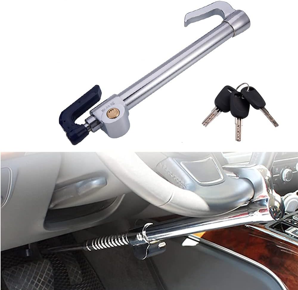 Stainless steel retractable brake and steering wheel lock