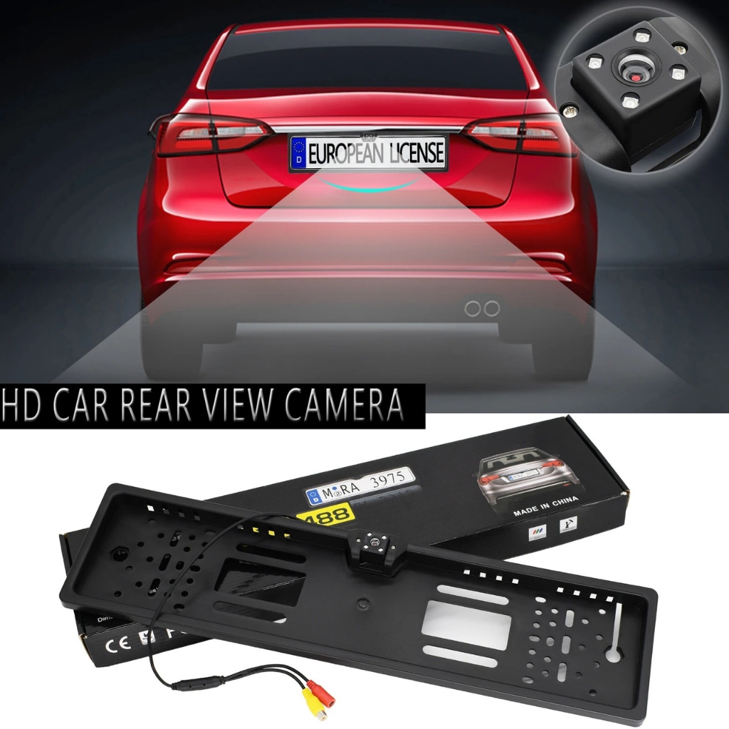 Caméra de recul HD avec support de plaque d'immatriculation, 4 LED