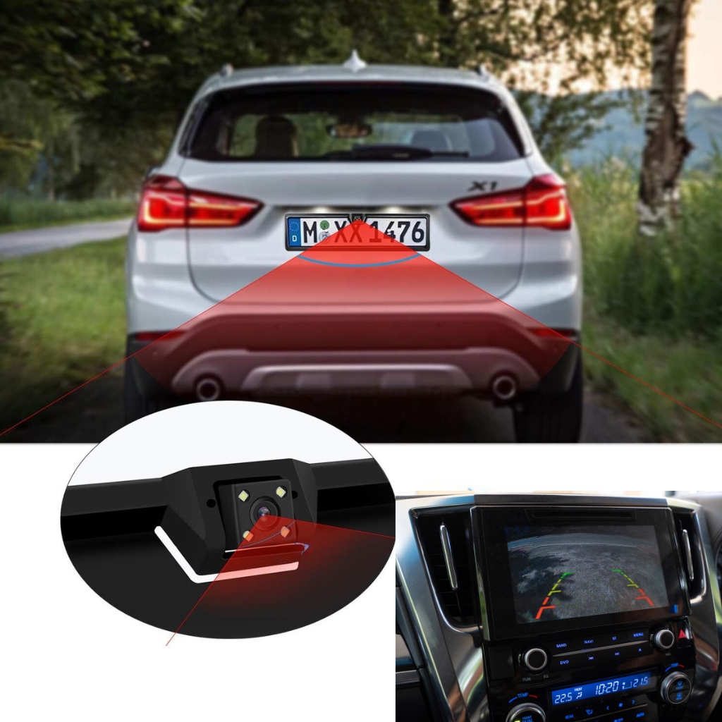 Caméra de recul HD avec support de plaque d'immatriculation, 4 LED