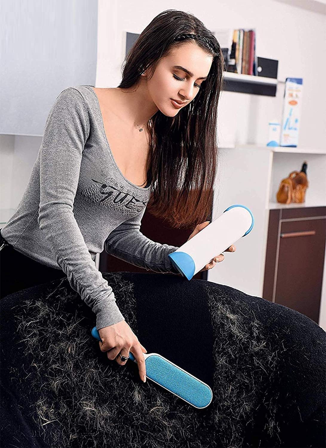 فرشاة مزدوجة الوجه لإزالة شعر الحيوانات والوبر والغبار