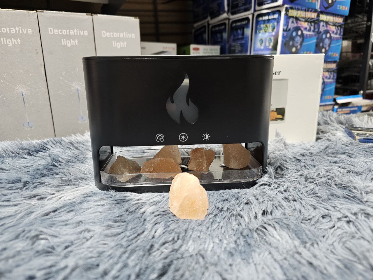 Flame effect essential oil diffuser with crystal salt rocks 250ml