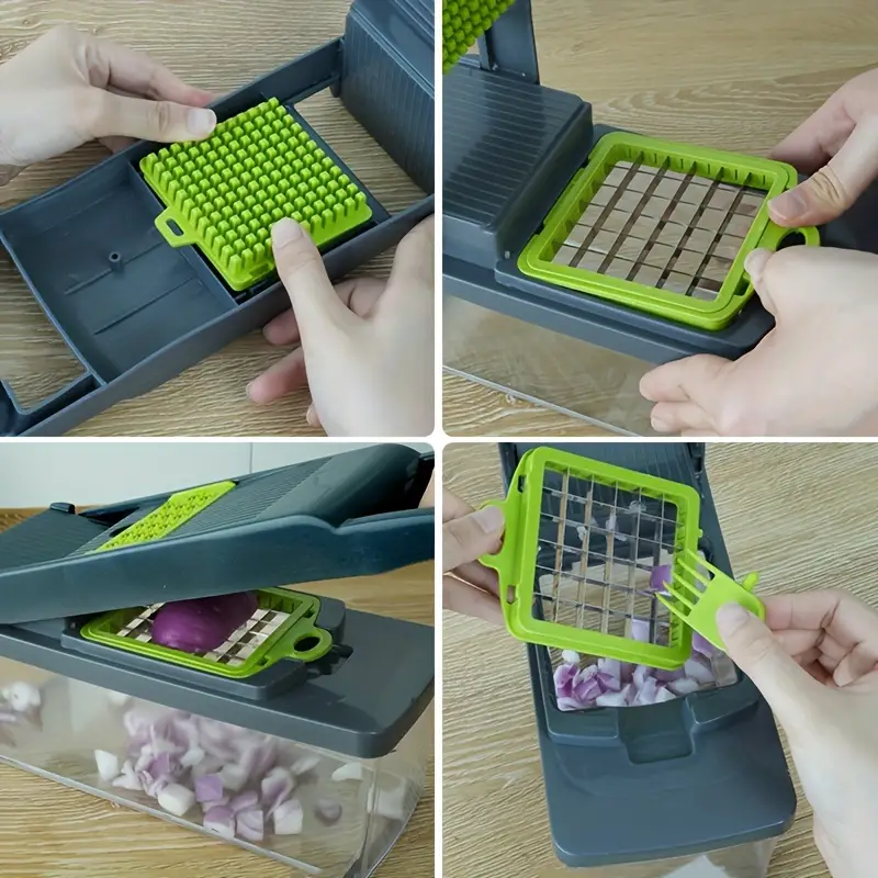 Hachoir à légumes multifonctionnel 14in1 , trancheur, mandoline, hachoir à oignons pour oignon, pomme de terre, tomate, concombre, carotte