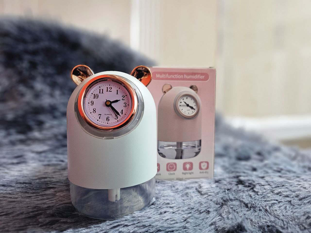 Desktop humidifier with clock, spray and 7 LED colors 300 ml