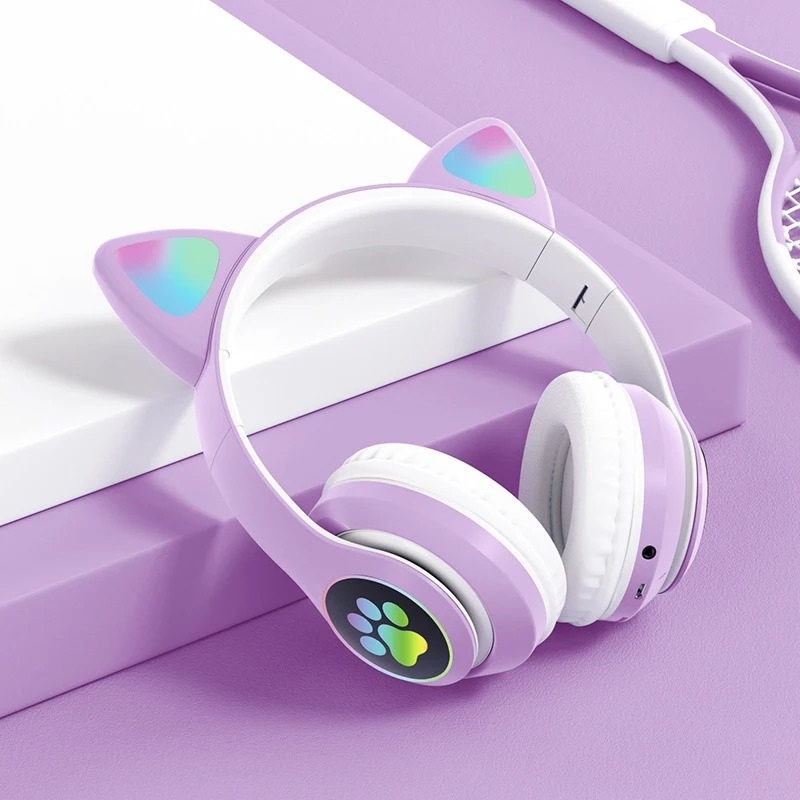 Wireless Bluetooth stereo cat ear headphones with LED and TF card slot