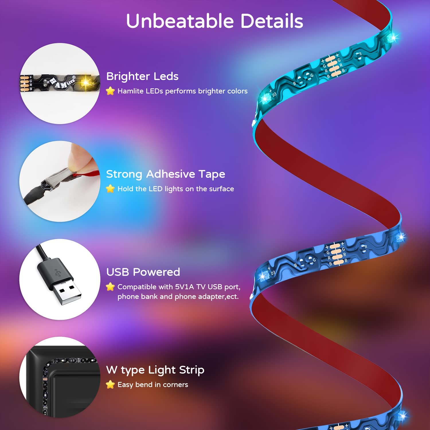 Smart LED TV Backlight Strip 5M RGB Android/iOS