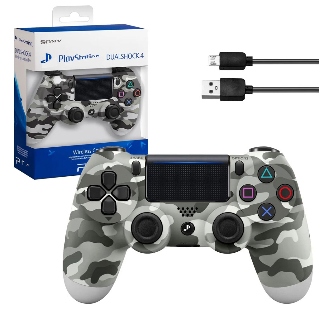 وحدة تحكم سوني دوال شوك لاسلكية لجهاز PS4، بطارية قابلة للشحن (نسخة مطابقة) - رمادي مموه