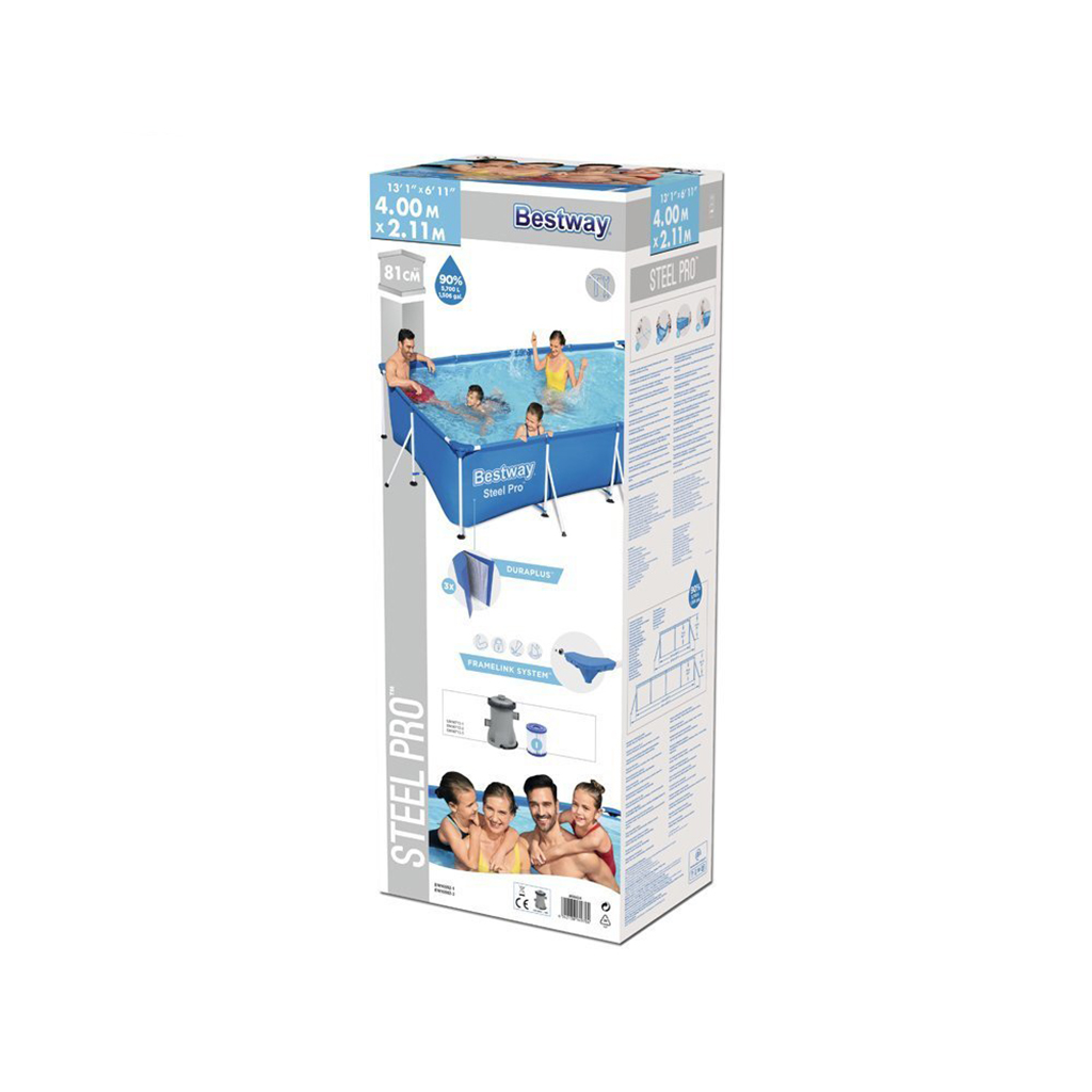 مسبح مستطيل Steel Pro من Bestway مع مضخة فلترة 400x211x81 سم