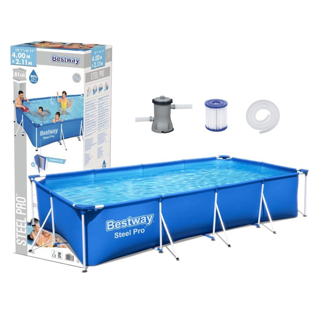 مسبح مستطيل Steel Pro من Bestway مع مضخة فلترة 400x211x81 سم