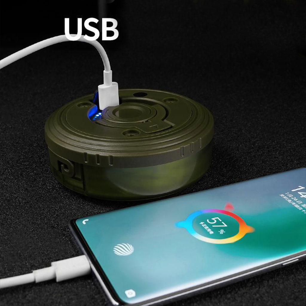 مصباح تخييم LED متعدد الوظائف مع شاحن USB وإضاءة ملونة