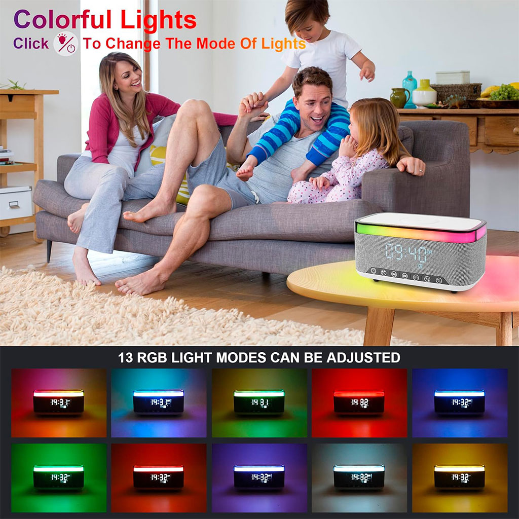 Smart Bluetooth speaker with wireless charger and night light