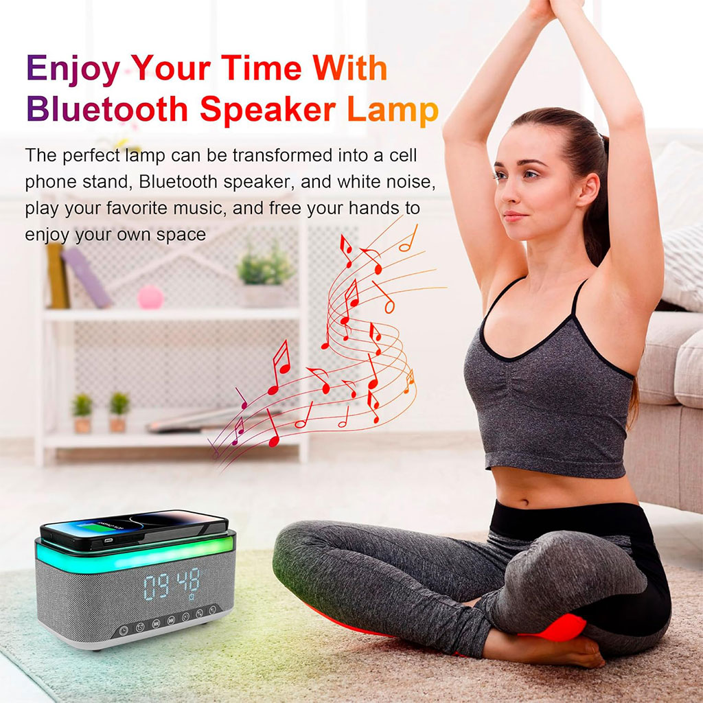 Smart Bluetooth speaker with wireless charger and night light