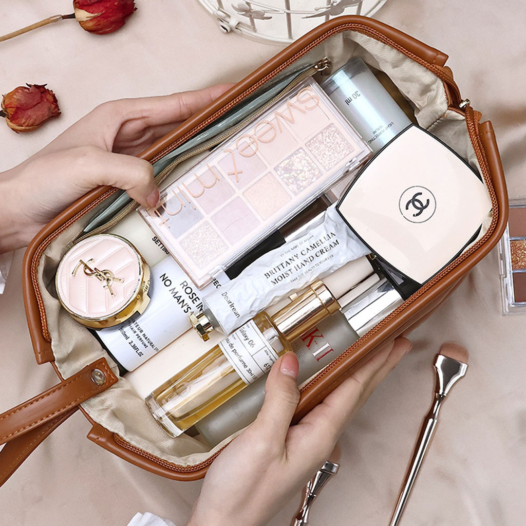 Double-layer waterproof makeup and brush bag