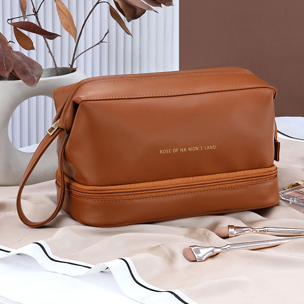 Double-layer waterproof makeup and brush bag