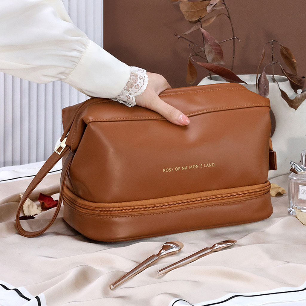 Double-layer waterproof makeup and brush bag