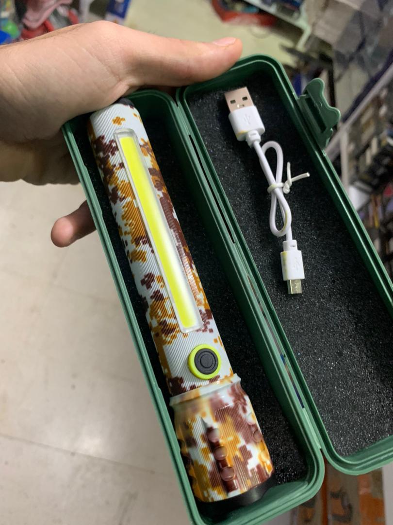 Lampe de poche C71m-P50+Cob, camouflage, Micro-USB, zoom, batterie intégrée