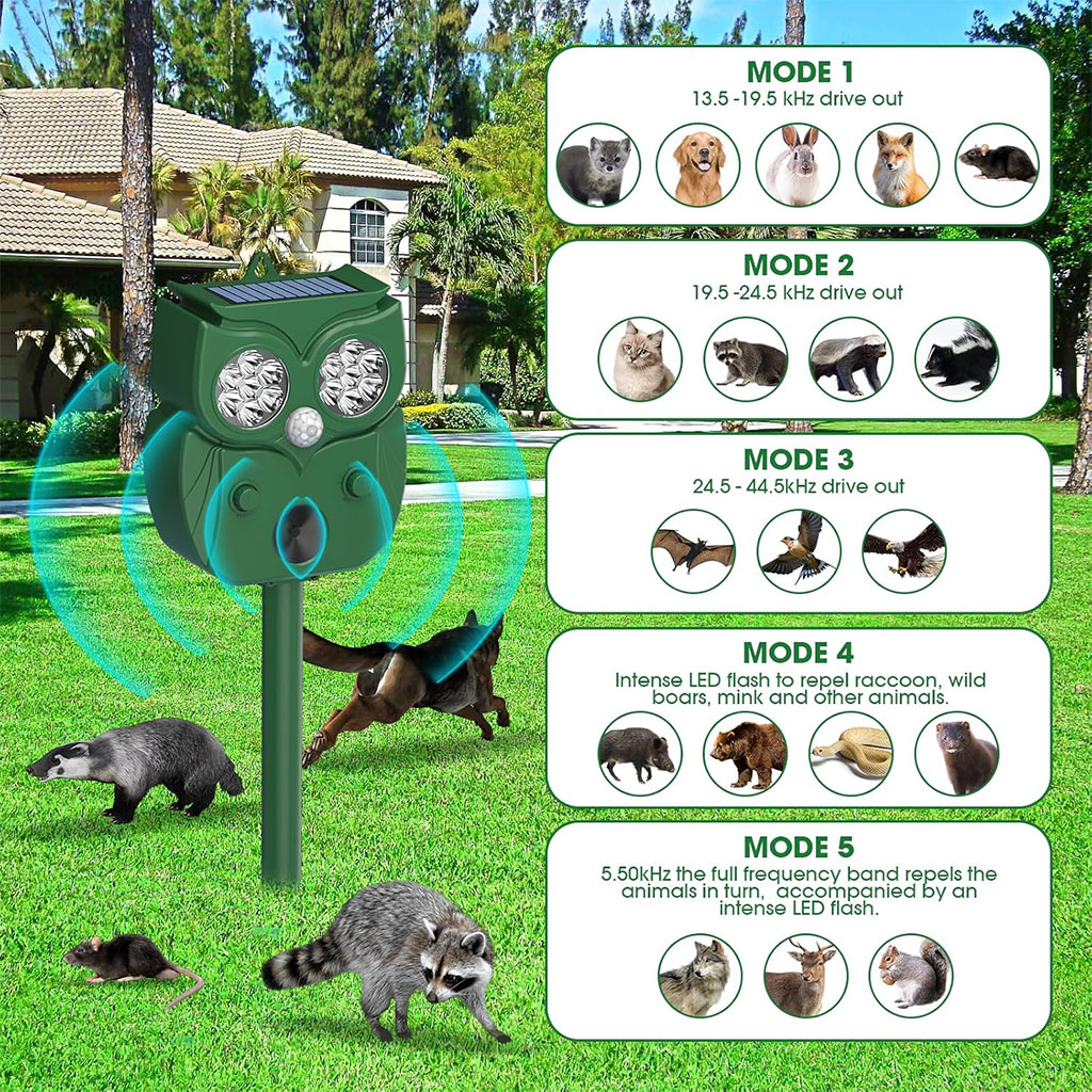 Solar ultrasonic animal repellent owl shape
