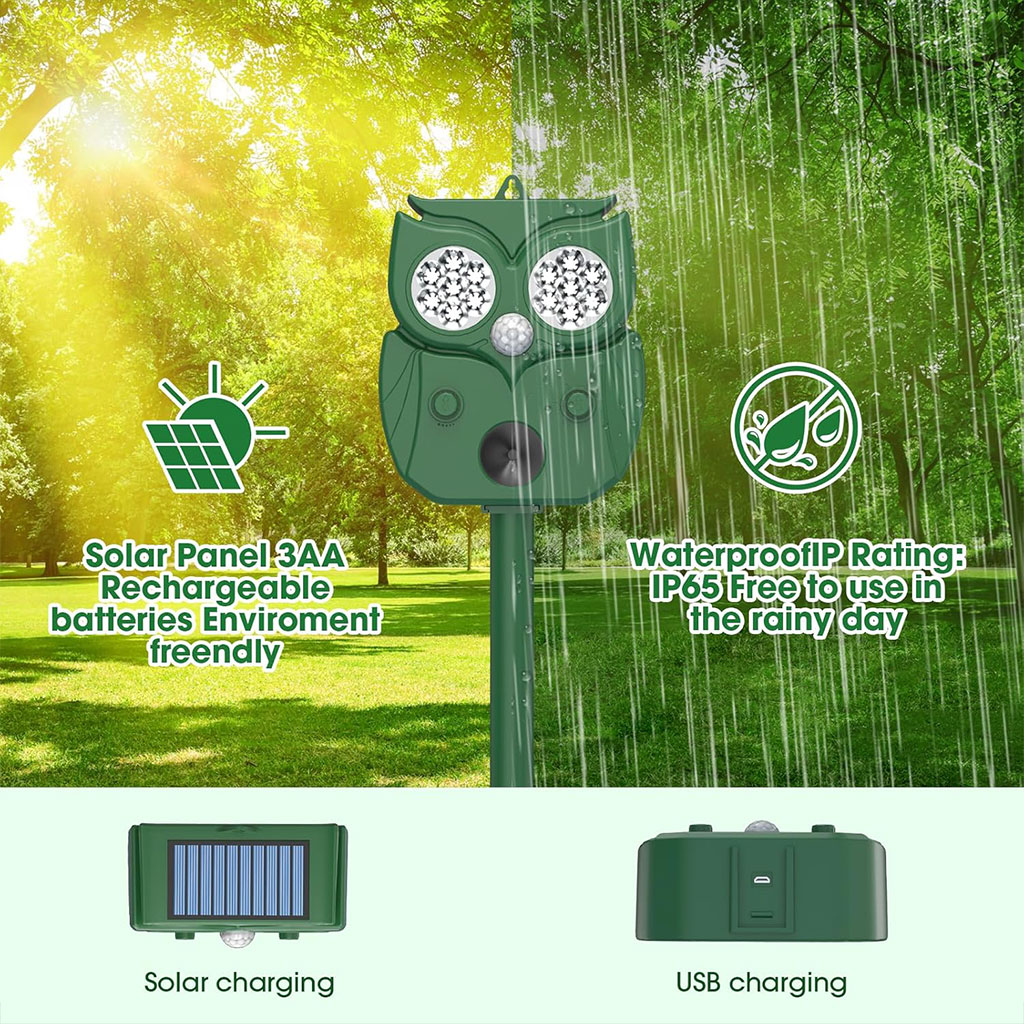 Solar ultrasonic animal repellent owl shape