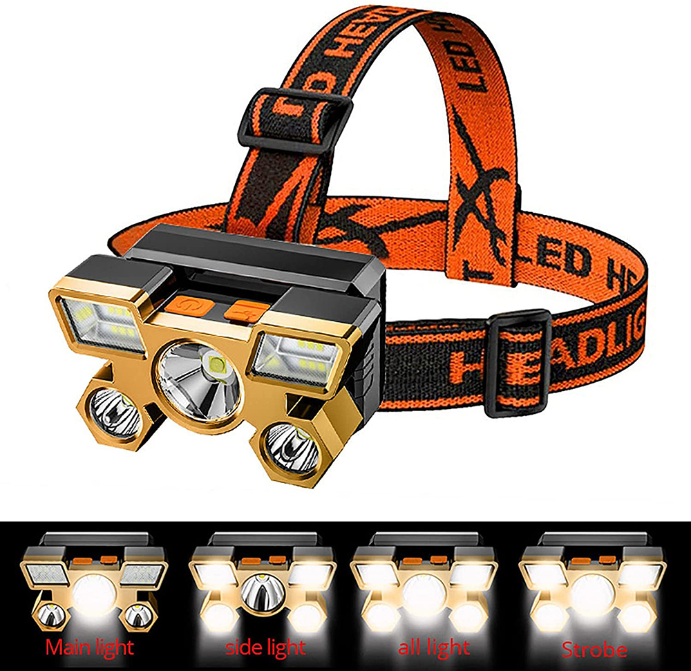 Portable 5 LED USB rechargeable headlamp with built-in battery