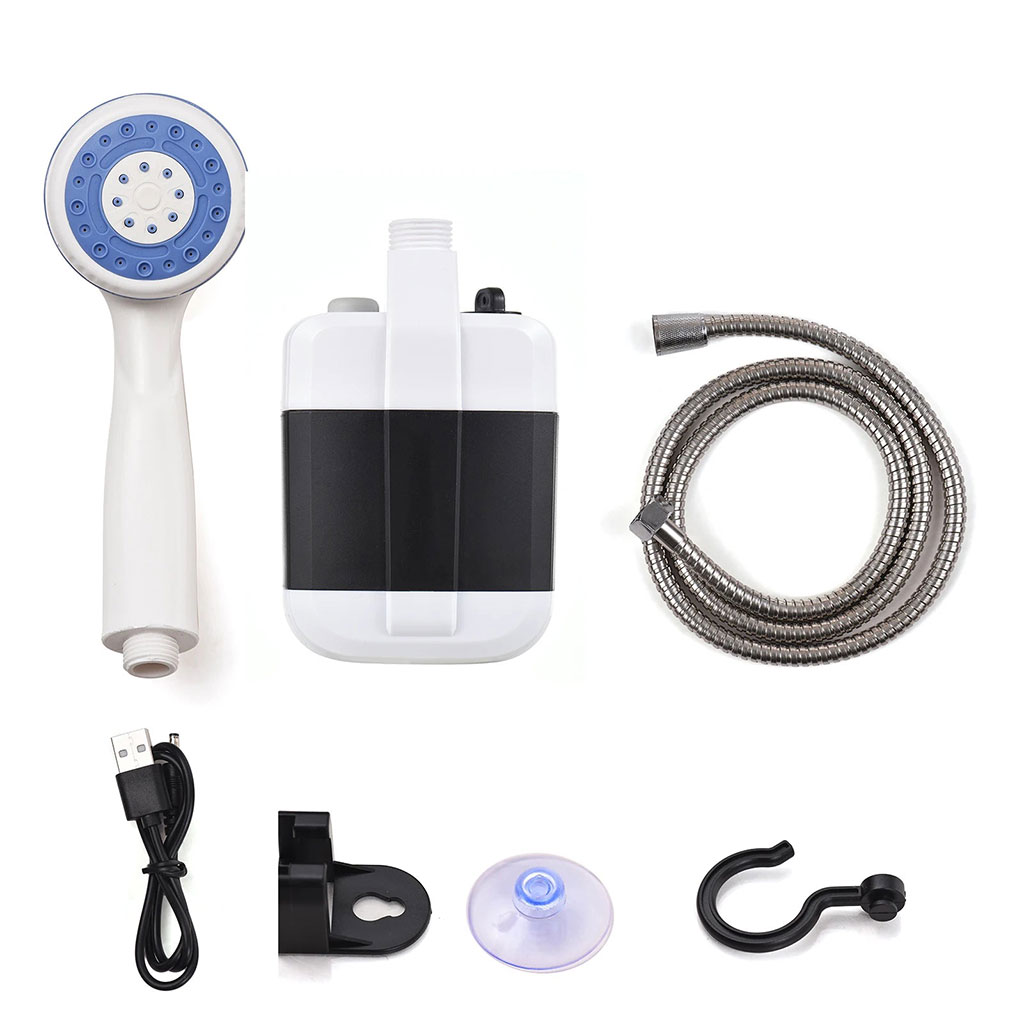 Portable shower with pump for camping and outdoor