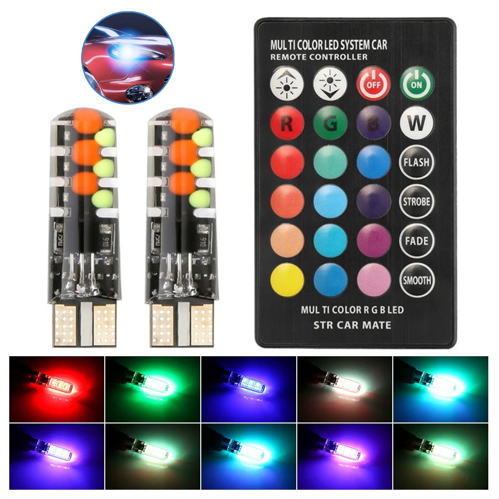 طقم مصابيح LED للسيارة T10 متعددة الألوان 12 فولت، قطعتان