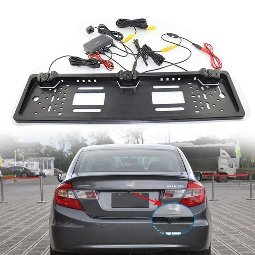 HD Rear View Camera with License Plate Frame and Parking Sensor