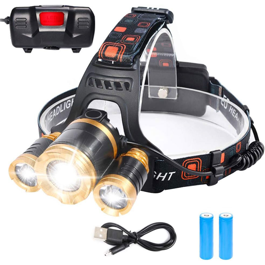مصباح رأسي LED، 4 أوضاع، 6000 كلفن، قابل للشحن USB