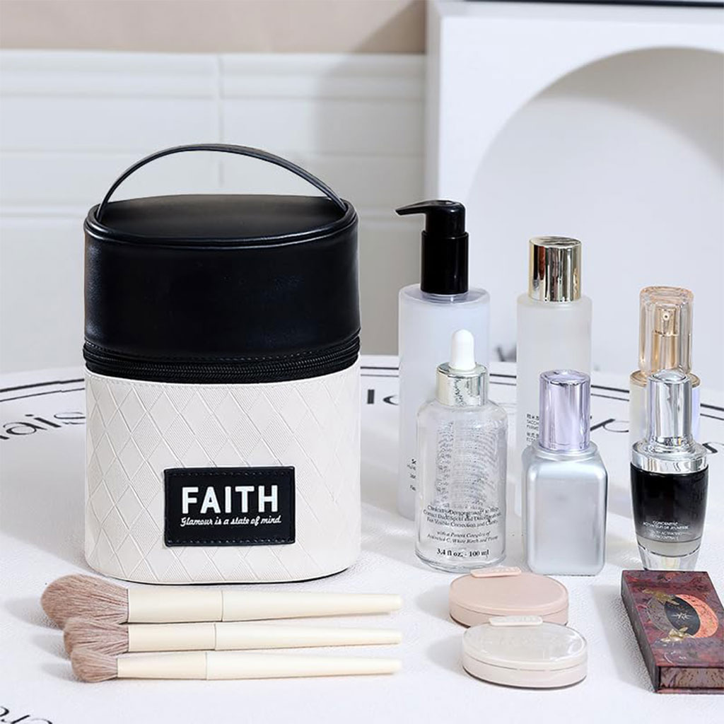 2-in-1 compact makeup bag with multiple compartments