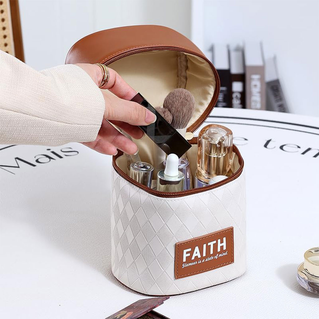 2-in-1 compact makeup bag with multiple compartments