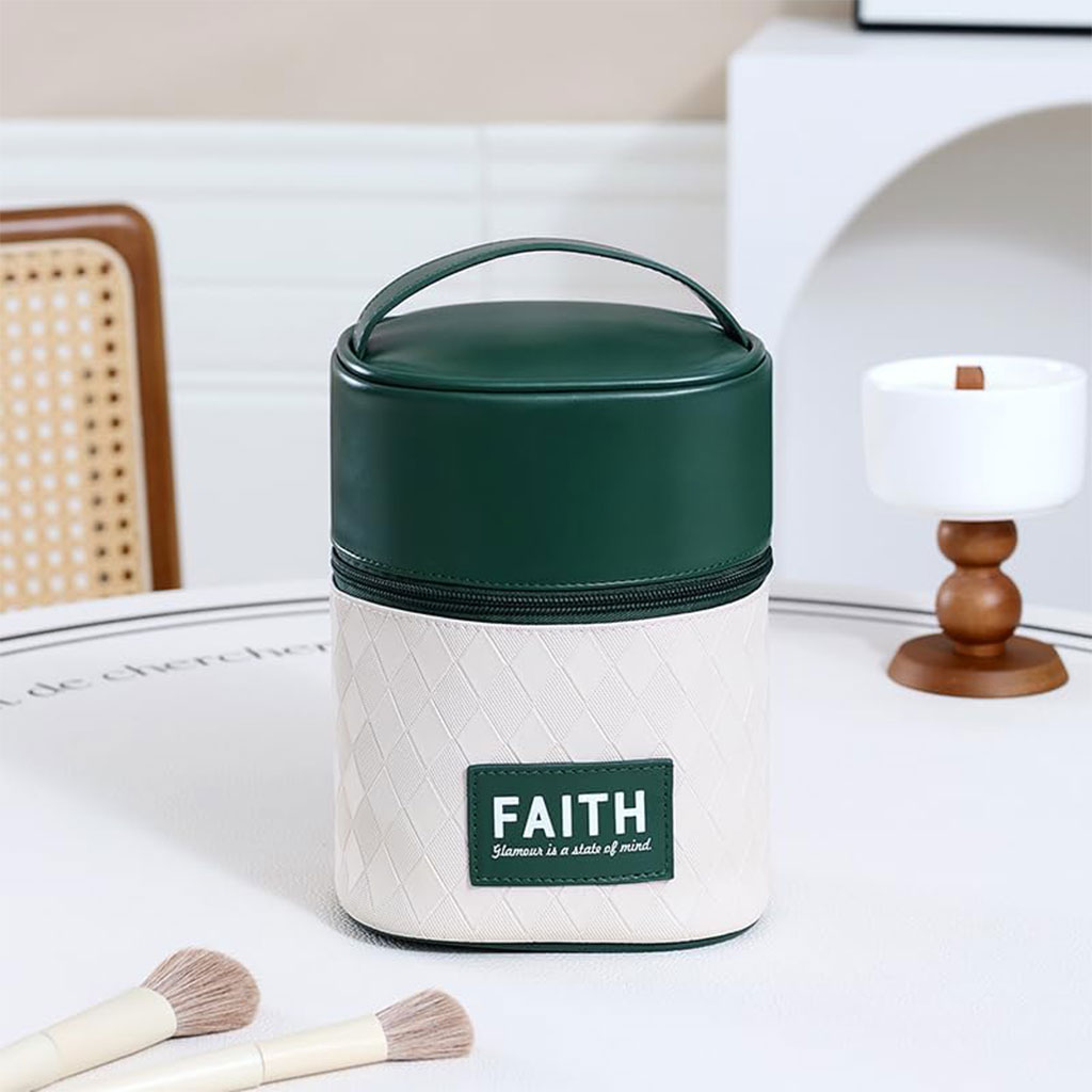 2-in-1 compact makeup bag with multiple compartments