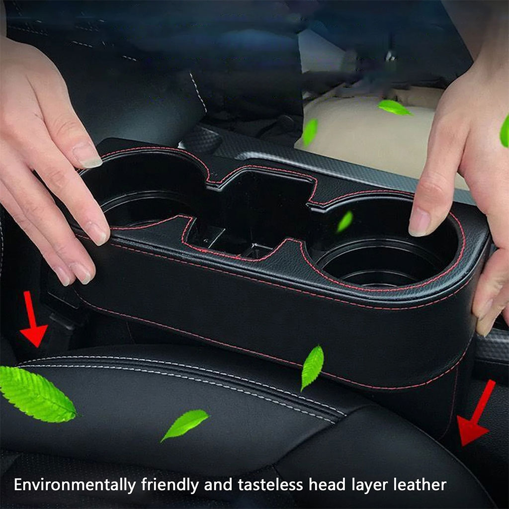 Car seat gap organizer with cup holder