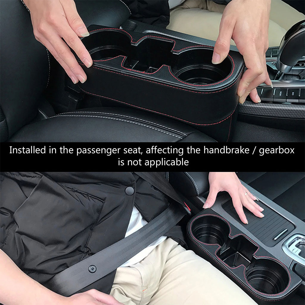 Car seat gap organizer with cup holder