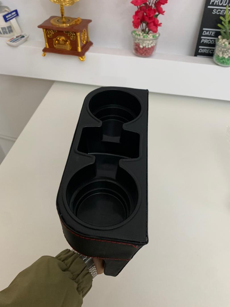 Car seat gap organizer with cup holder