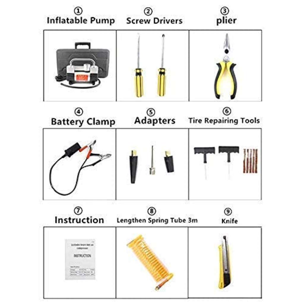 SHREESAMP Dual Cylinder Air Compressor, 12V, 150 PSI with Repair Kit