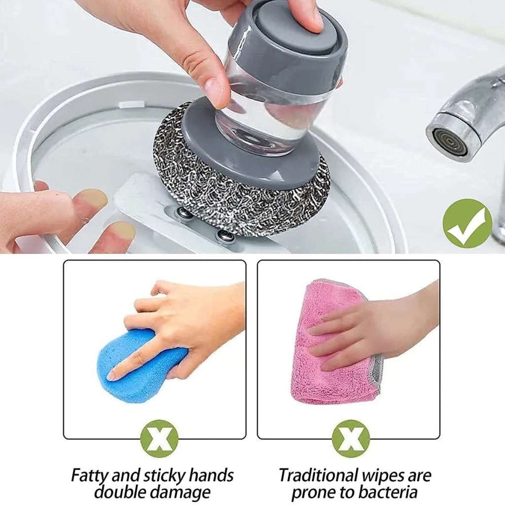 Handheld dish brush with soap dispenser