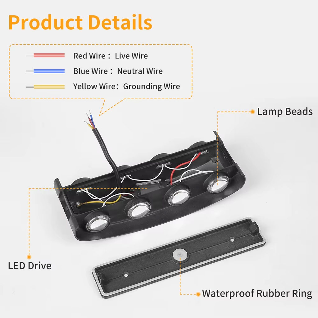 مصباح جداري LED مقاوم للماء 8 واط ضوء أبيض دافئ 6500 كلفن