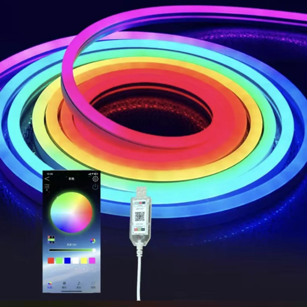 شريط إضاءة نيون مرن RGB بطول 5 أمتار مع بلوتوث وUSB