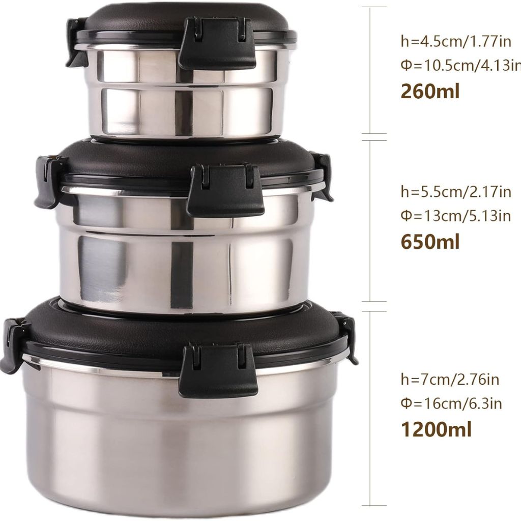 Conteneurs Alimentaires Empilables en Acier Inoxydable Écologiques 3pcs – حاويات طعام من الستانلس ستيل قابلة للتكديس
