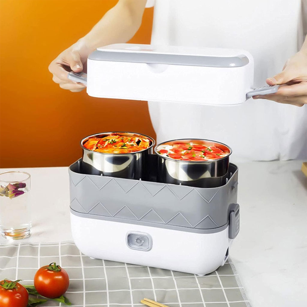 Boîte à Lunch Électrique Portable avec 2 Récipients Amovibles en Acier Inoxydable – علبة تسخين طعام