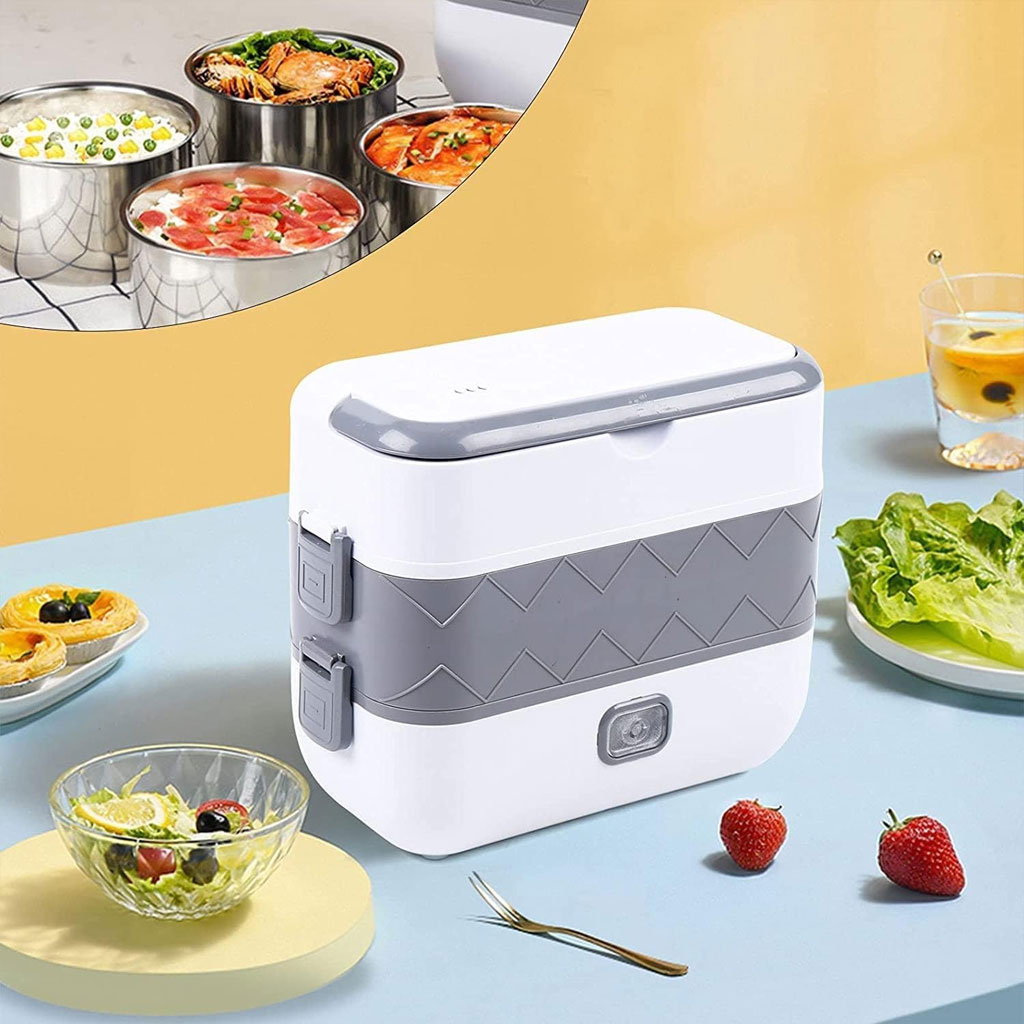 Boîte à Lunch Électrique Portable avec 2 Récipients Amovibles en Acier Inoxydable – علبة تسخين طعام
