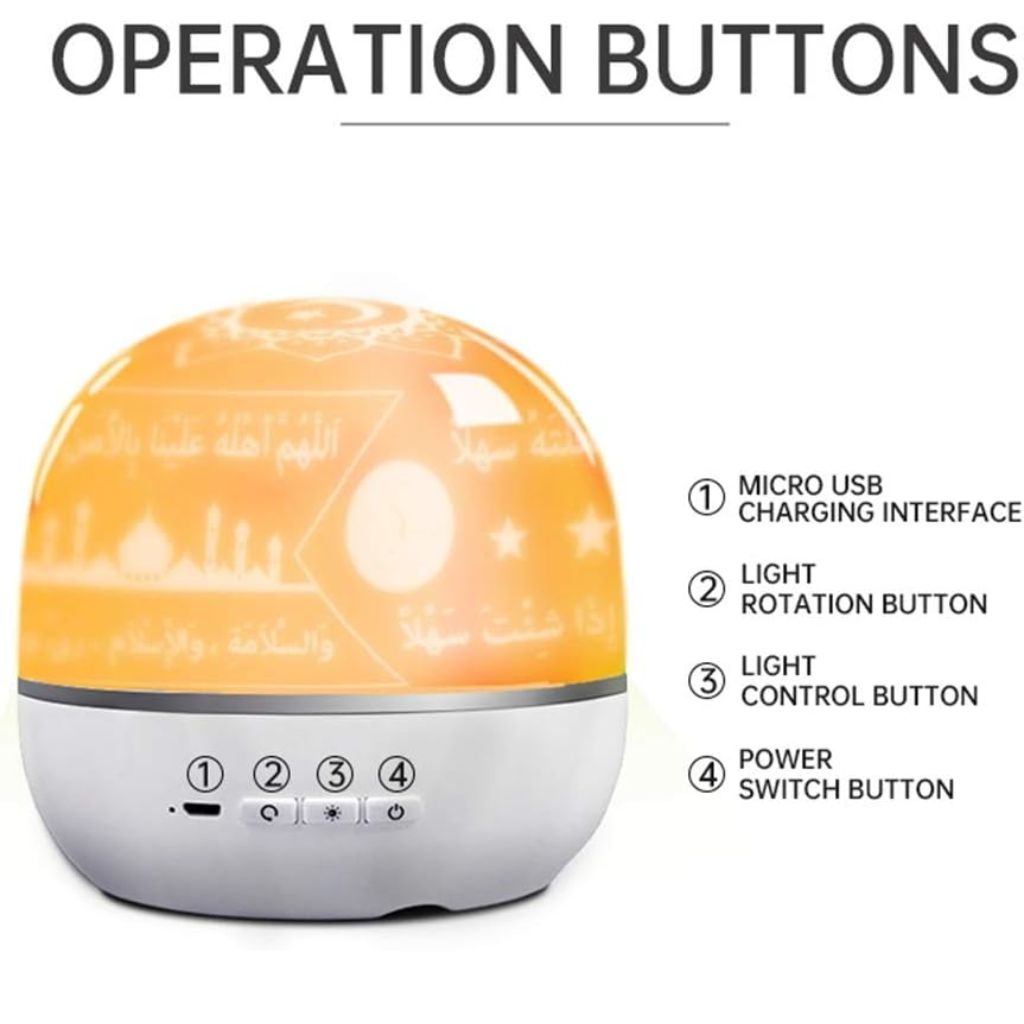Rotating projection lamp with Quran speaker