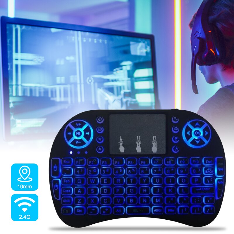 Wireless keyboard and touchpad with tricolor backlight and multimedia control