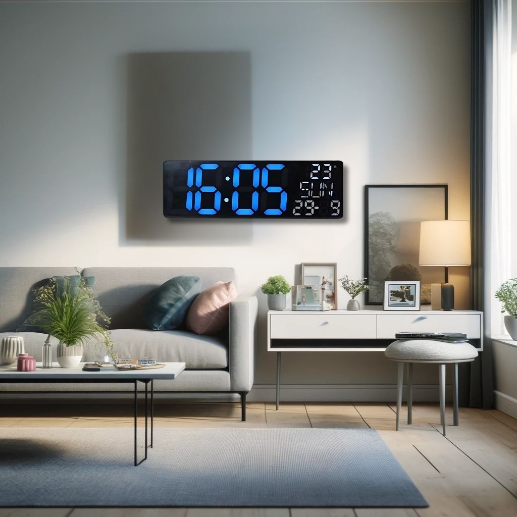 Digital wall and desk clock with bottom blue light