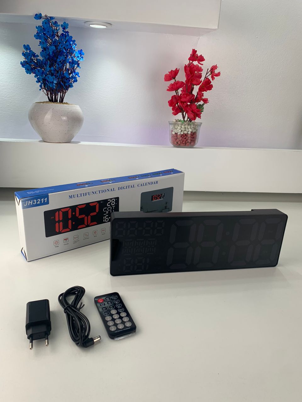 Digital wall and desk clock with bottom blue light