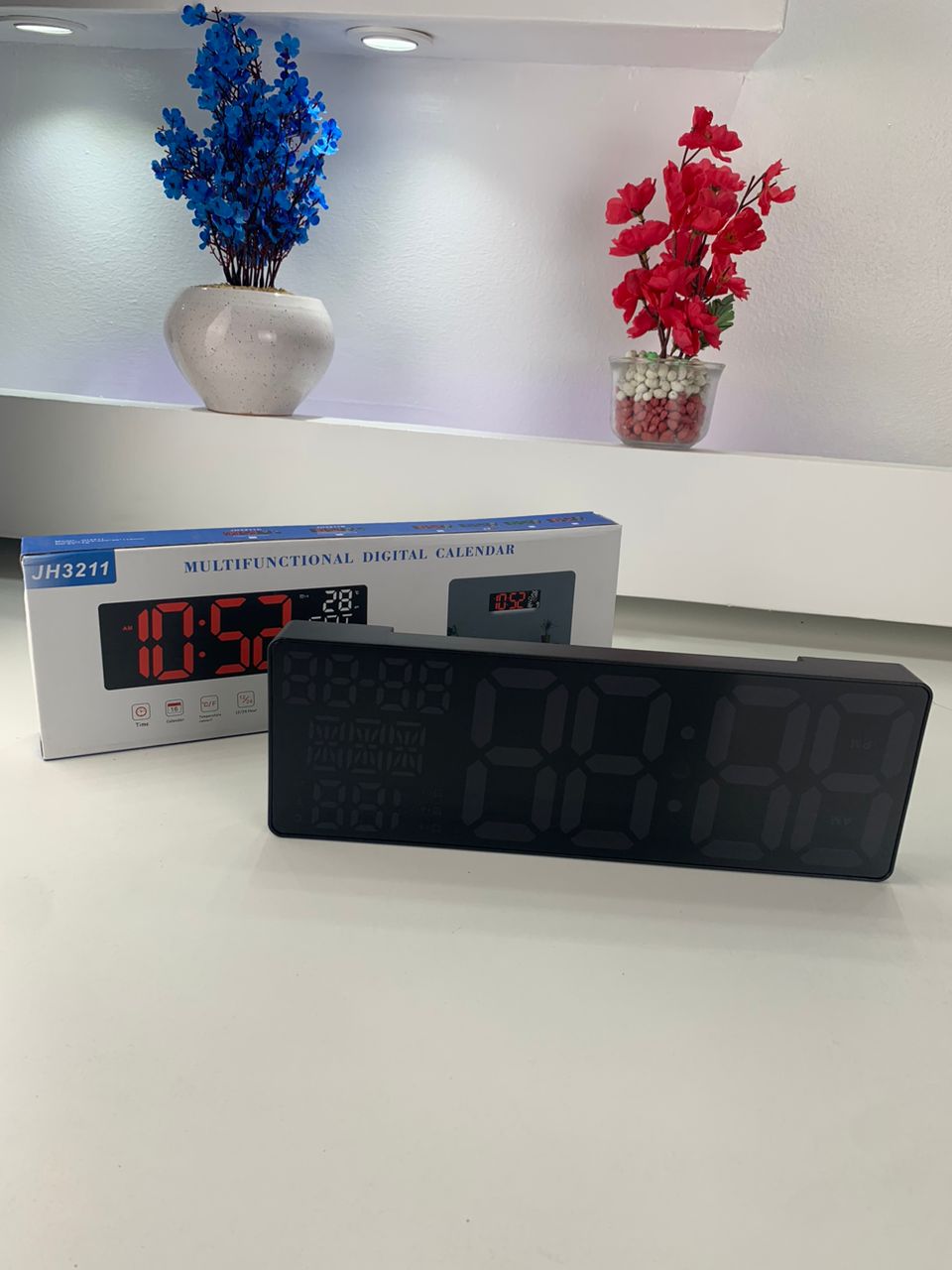 Digital wall and desk clock with bottom blue light