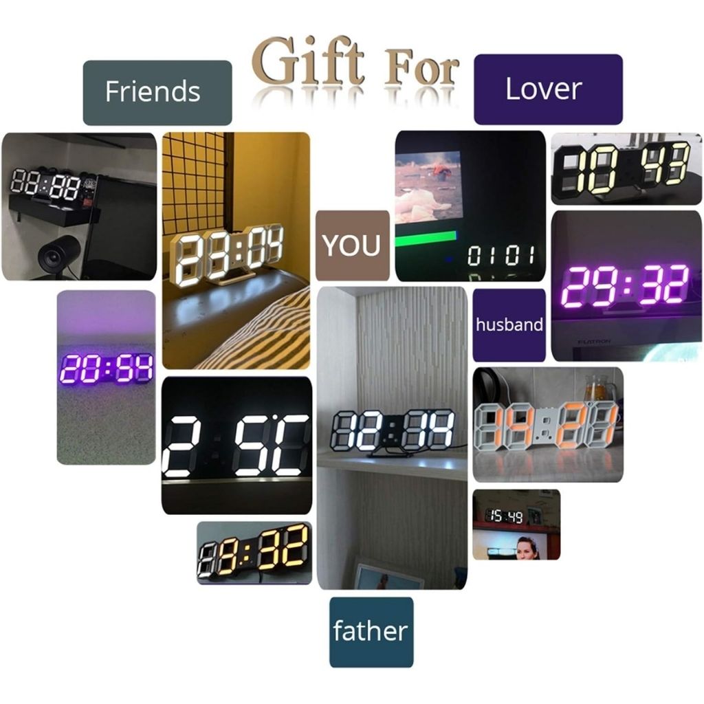 Horloge numérique 3D LED pour mur et bureau GH8018
