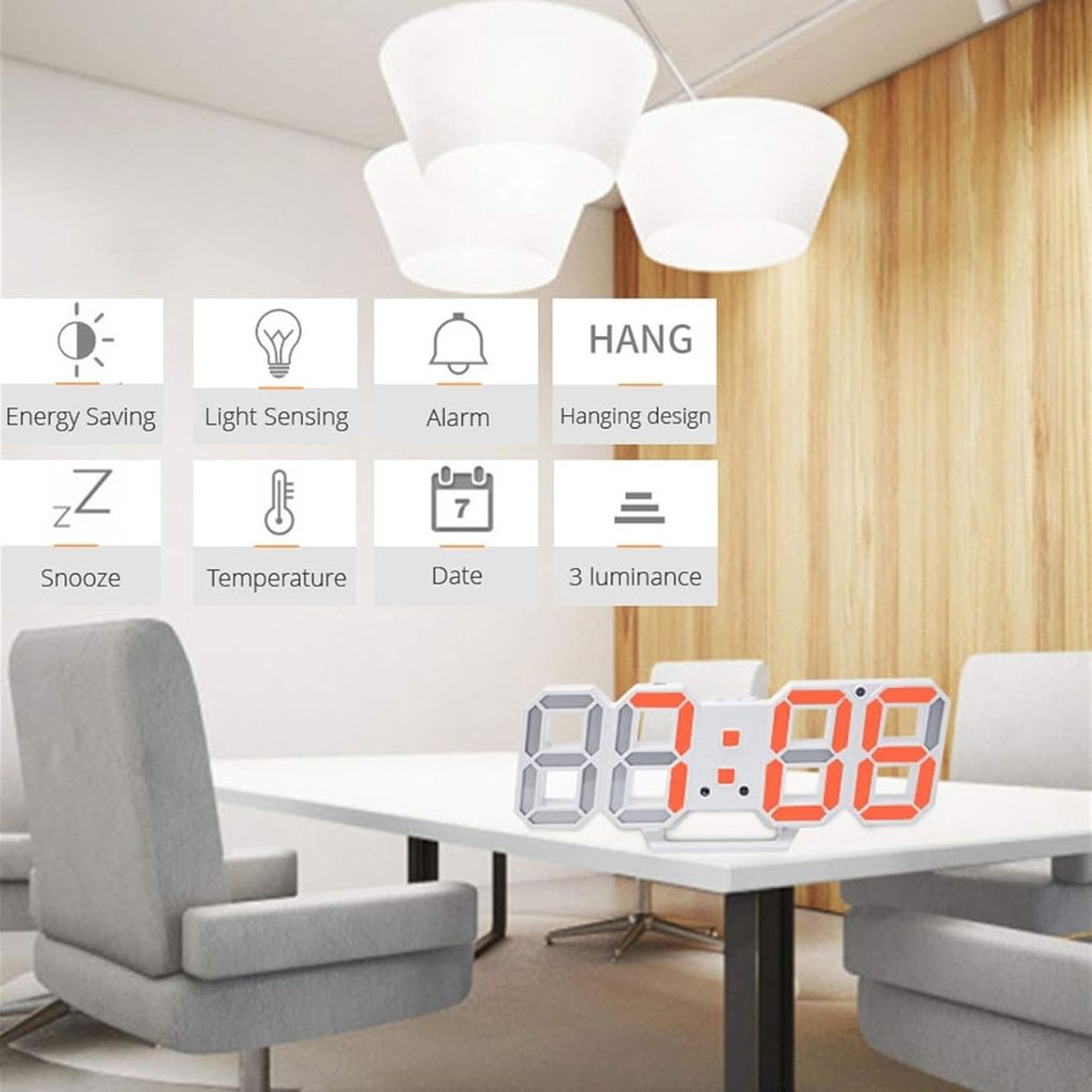 Horloge numérique 3D LED pour mur et bureau GH8018