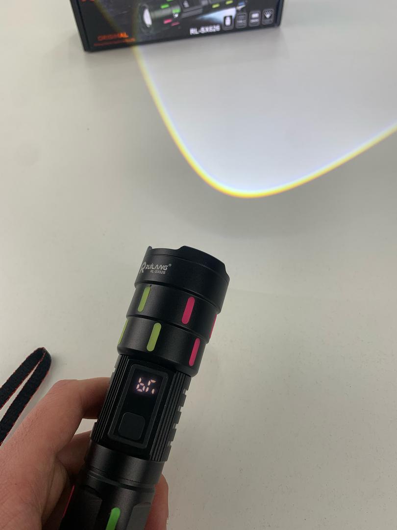 LED flashlight with telescopic zoom and fluorescent strips