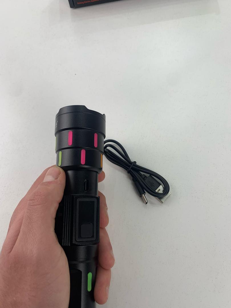LED flashlight with telescopic zoom and fluorescent strips